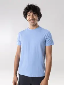 Gloot Men Blue Stretch Cotton Anti Odor & Anti Stain Round Neck T shirt