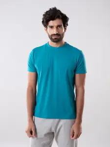 Gloot Men Turquoise Stretch Cotton Anti Odor & Anti Stain Round Neck T shirt