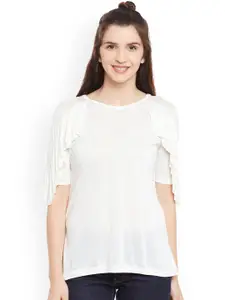 Belle Fille Women White Solid Top with Ruffled Detail