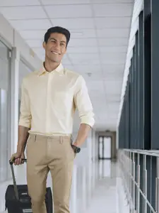 Louis Philippe Men Cream-Coloured Solid Classic Slim Fit Pure Cotton Formal Shirt