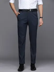 Louis Philippe Men Navy Blue Textured Slim Fit Trousers