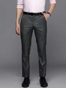 Louis Philippe Men Charcoal Grey Textured Slim Fit Formal Trousers