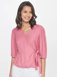 AND Women Pink Wrap Top