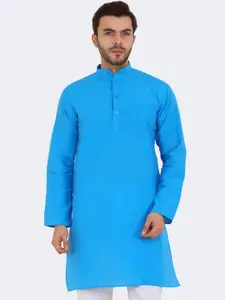 Latest Chikan Garments Men Blue Solid  Straight Kurta