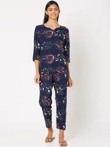 Smarty Pants Women Blue Floral Print Night suit