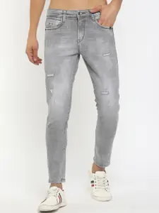 V-Mart Men Grey Classic Slim Fit Low Distress Heavy Fade Jeans