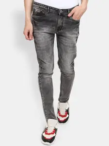 V-Mart Men Grey Classic Slim Fit Low Distress Heavy Fade Jeans