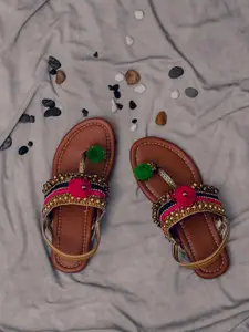 LIL PITAARA Girls Multicoloured Ethnic One Toe Flats
