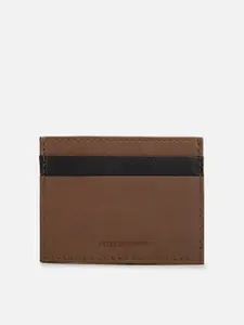 Peter England Men Brown & Black Textured Leather Two Fold Wallet