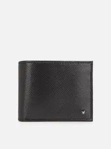 Louis Philippe Men Black Textured Leather Two Fold Wallet
