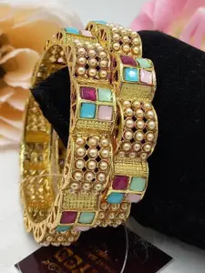 GRIIHAM Set of 2 Gold-Plated Multi-Colored Artificial Stone bangles