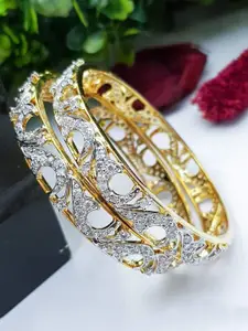 GRIIHAM Set Of 2 Gold-Plated White AD-Studded Bangles