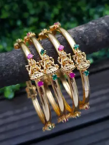 GRIIHAM Set Of 4 Gold-Plated Pink & Green AD-Studded Bangles
