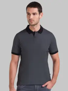 Parx Men Grey & Black Cotton Polo Collar T-shirt