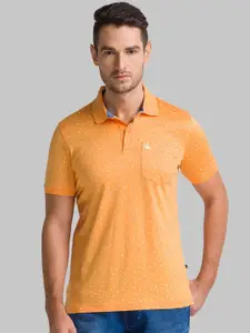 Parx Men Orange Floral Printed Polo Collar T-shirt