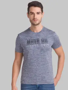 Parx Men Grey & shark Typography Printed V-Neck Raw Edge T-shirt