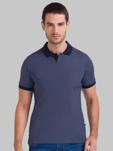 Parx Men Blue Polo Collar Pure Cotton Regular Fit T-shirt