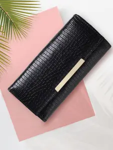 Apsis Women Black & Gold-Toned Animal Textured Two Fold Wallet