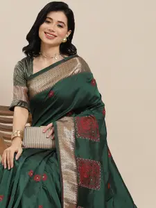 RAJGRANTH Green & Golden Ethnic Motifs Embroidered Saree