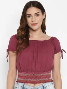 Taurus Burgundy Blouson Crop Top