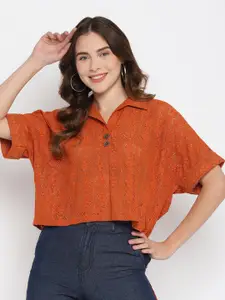Taurus Rust Floral Extended Sleeves Cotton Crop Top