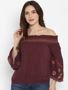 Taurus Wine Off-Shoulder Crepe Bardot Top