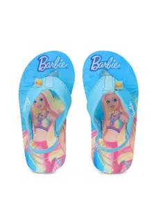 toothless Girls Blue & Pink Printed Rubber Barbie Thong Flip-Flops