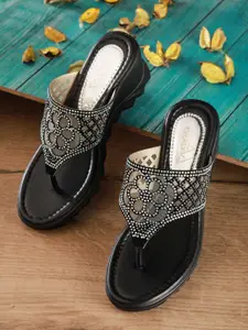 EVERLY Black Embellished Wedge Sandals