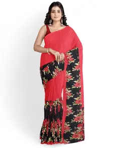 Florence Red & Black Floral Pure Georgette Fusion Dharmavaram Saree