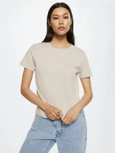 MANGO Women Grey Pure Cotton T-shirt