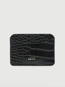 MANGO Women Black Croc Textured Card Holder
