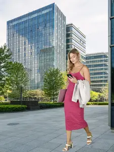 MANGO Pink Striped Sheath Dress