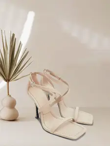 MANGO Beige Solid Stiletto Heels with Criss-Cross Detail