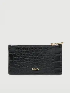 MANGO Women Black Croc Textured Zip Around Wallet