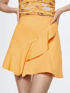 MANGO Yellow Solid Mini Skirt