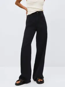 MANGO Women Black Pure Cotton Wide Leg High-Rise Jeans