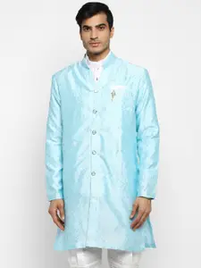 ROYAL KURTA Men Blue & White Self Design Sherwani With Churidar Pants plus size