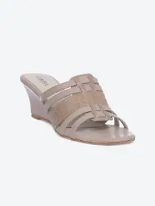 Biba Beige Textured PU Wedge Sandals