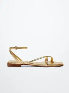 MANGO Women Solid Gold-Toned One Toe Flats