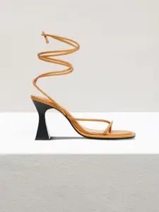 MANGO Women Tan Brown Solid High-Top Block Heels