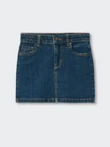 Mango Kids Girls Navy Blue Solid Knee Length Sustainable Denim Skirt