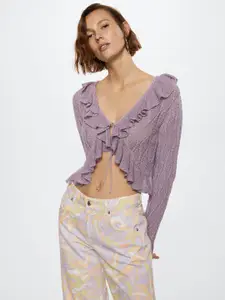 MANGO Women Lavender Crop Pullover