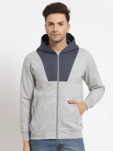 Kalt Men Grey Hooded Colourblocked Sweatshirt