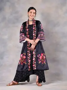Rustorange Black Floral Rayon Maxi Dress