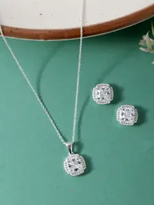 Studio Voylla 925 Sterling Silver White Stones-Studded Pendant With Chain