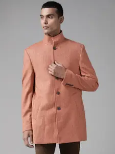 Blackberrys Men Rust Orange Slim Fit Single-Breasted Self Design Blazer