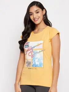 Duke Women Yellow Printed T-shirt
