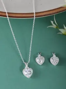 Studio Voylla Heart Shaped 925 Sterling Silver Pendant Set