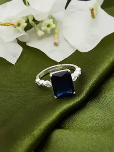 Voylla Women Silver-Toned Blue Stone-Studded Ring
