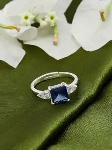 Studio Voylla 925 Sterling Silver Blue Stone Studded Adjustable Finger Ring